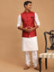 Men's Maroon Jacquard Nehru Jacket With Kurta Pyjama Set